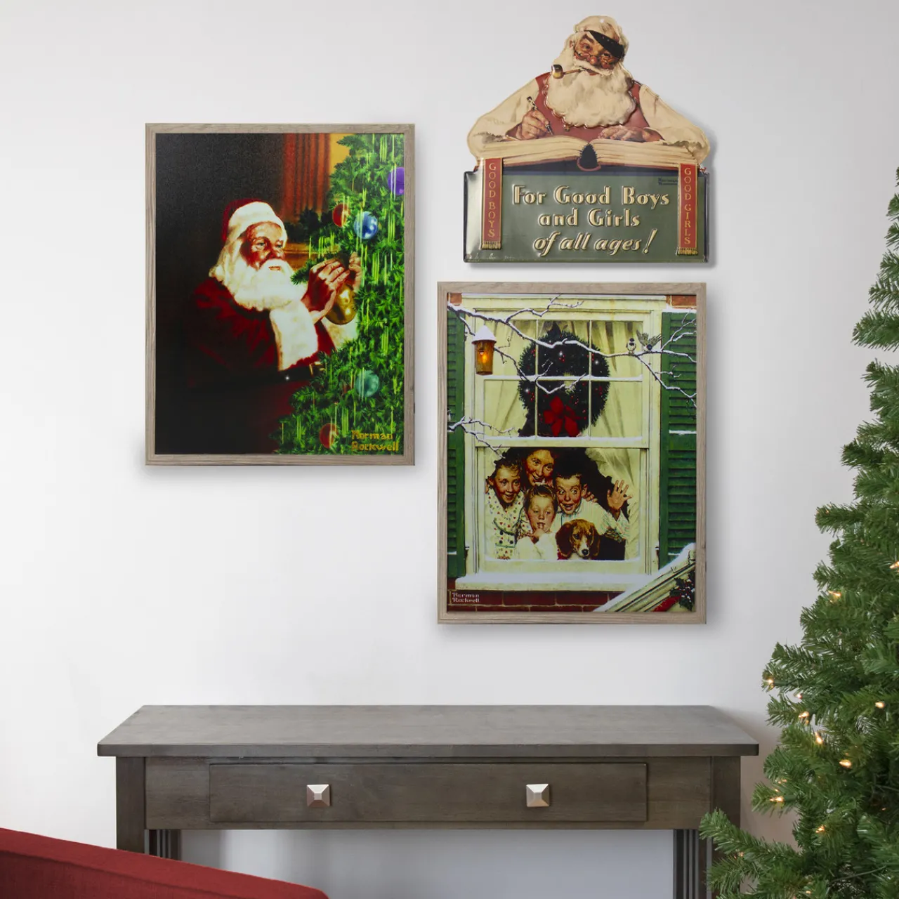 Clearance 12.5" Norman Rockwell 'No Christmas Problem Now' Tin Wall Art Door