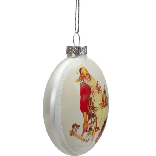 Hot 3" Norman Rockwell 'Santa and His Helpers' Glass Christmas Disc Ornament Disk Ornaments