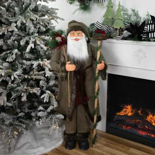 Sale 48" Olive Green Santa Claus with Gift Bag Standing Christmas Figure Santa Claus