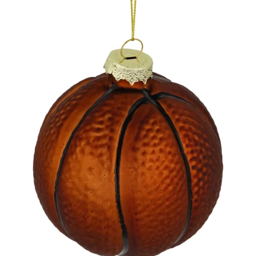 Outlet 3.5" Orange and Black Basketball Glass Christmas Hanging Ornament Sports