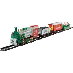 Clearance 16 Pc Silver and Red Battery Operated Lighted and Animated Christmas Holiday Train Set with Sound Trains