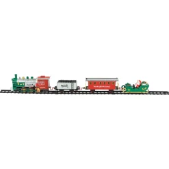 Clearance 16 Pc Silver and Red Battery Operated Lighted and Animated Christmas Holiday Train Set with Sound Trains