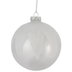 Outlet 4" Pearl White and Glitter Glass Ball Christmas Ornament Glass|Ball Ornaments