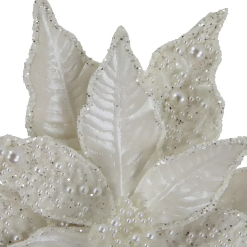 Clearance 22" Pearl White Glittered Poinsettia Christmas Stem Spray Poinsettias