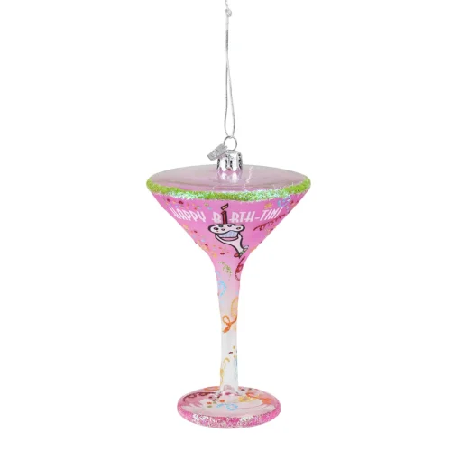 Hot 7" Pink and Clear Blown Happy Birth-Tini Martini Cocktail Glass Christmas Ornament Food & Beverage