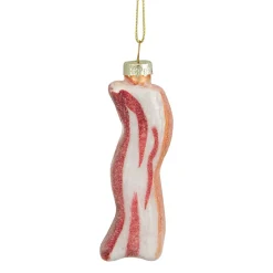 Discount 3.5" Pink and White Strip of Bacon Glass Christmas Ornament Food & Beverage