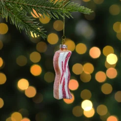 Discount 3.5" Pink and White Strip of Bacon Glass Christmas Ornament Food & Beverage