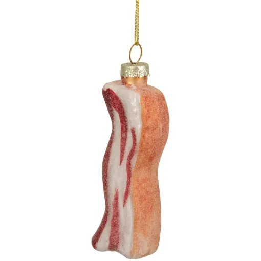 Discount 3.5" Pink and White Strip of Bacon Glass Christmas Ornament Food & Beverage