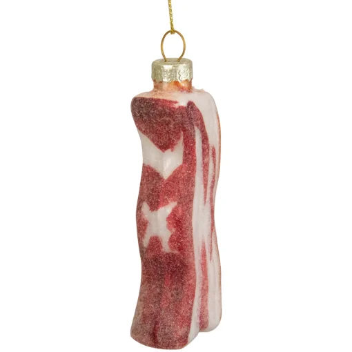 Discount 3.5" Pink and White Strip of Bacon Glass Christmas Ornament Food & Beverage