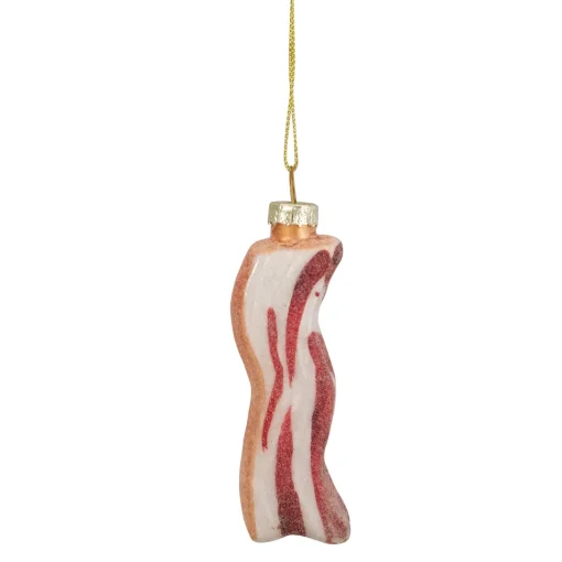 Discount 3.5" Pink and White Strip of Bacon Glass Christmas Ornament Food & Beverage