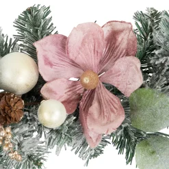 Best 6' Pink Floral and Ball Ornament Frosted Pine Artificial Christmas Garland Pre Decorated
