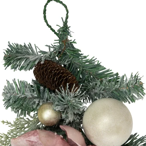 Best 6' Pink Floral and Ball Ornament Frosted Pine Artificial Christmas Garland Pre Decorated