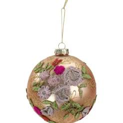Discount 4.5" Pink Floral Applique Glass Ball Christmas Ornament Garden & Floral