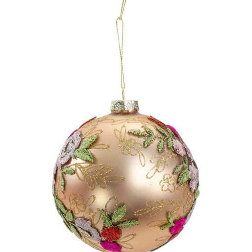 Discount 4.5" Pink Floral Applique Glass Ball Christmas Ornament Garden & Floral