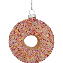Hot 4.75" Pink Frosted Doughnut Glass Christmas Ornament Food & Beverage