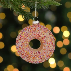 Hot 4.75" Pink Frosted Doughnut Glass Christmas Ornament Food & Beverage