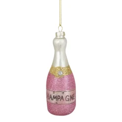 Hot 5.25" Pink Glittered "CHEERS" Champagne Bottle Glass Christmas Ornament Food & Beverage