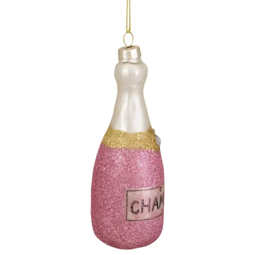 Hot 5.25" Pink Glittered "CHEERS" Champagne Bottle Glass Christmas Ornament Food & Beverage