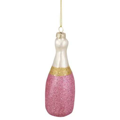 Hot 5.25" Pink Glittered "CHEERS" Champagne Bottle Glass Christmas Ornament Food & Beverage