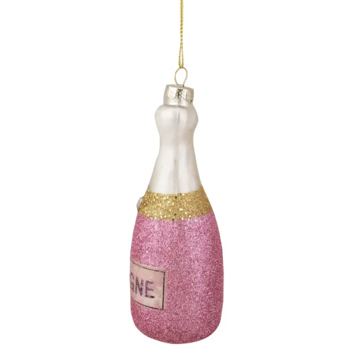 Hot 5.25" Pink Glittered "CHEERS" Champagne Bottle Glass Christmas Ornament Food & Beverage