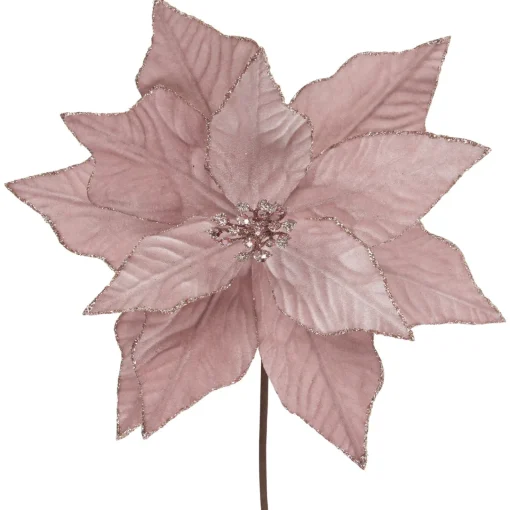 24" Pink Glittered Poinsettia Christmas Stem Spray Sprays, Picks & Branches
