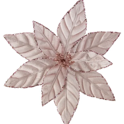 Sale 10" Pink Glittered Poinsettia Christmas Floral Pick Clip-On Ornament Garden & Floral