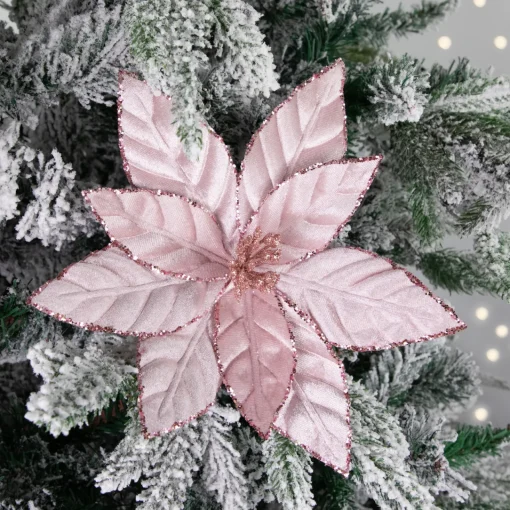 Sale 10" Pink Glittered Poinsettia Christmas Floral Pick Clip-On Ornament Garden & Floral