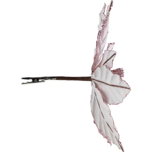 Sale 10" Pink Glittered Poinsettia Christmas Floral Pick Clip-On Ornament Garden & Floral