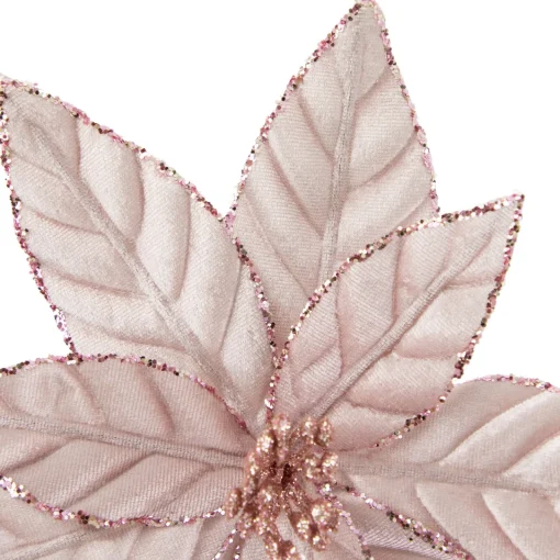 Sale 10" Pink Glittered Poinsettia Christmas Floral Pick Clip-On Ornament Garden & Floral