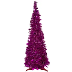 Clearance 6' Pink Tinsel Pop-Up Artificial Christmas Tree, Unlit Pop Up