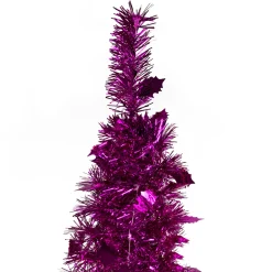 Clearance 6' Pink Tinsel Pop-Up Artificial Christmas Tree, Unlit Pop Up