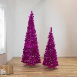 Outlet 4' Pink Tinsel Pop-Up Artificial Christmas Tree, Unlit Pop Up