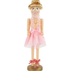 Discount 15.5" Pink Tutu Blonde Wooden Ballerina Wooden Christmas Nutcracker Nutcrackers