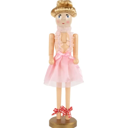 Discount 15.5" Pink Tutu Blonde Wooden Ballerina Wooden Christmas Nutcracker Nutcrackers