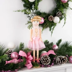 Discount 15.5" Pink Tutu Blonde Wooden Ballerina Wooden Christmas Nutcracker Nutcrackers