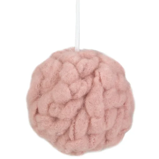 Online 3.75" Pink Woven Yarn Ball Hanging Christmas Ornament Glass|Ball Ornaments
