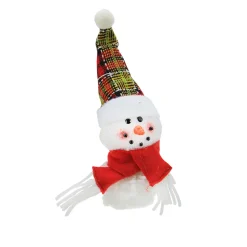 Online 8" Plush Jolly Snowman with Plaid Santa Hat Decorative Christmas Ornament Snowmen