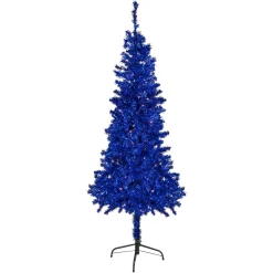 New 6' Pre-Lit Blue Artificial Tinsel Christmas Tree, Clear Lights Colorful