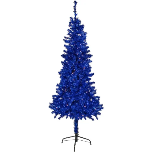 New 6' Pre-Lit Blue Artificial Tinsel Christmas Tree, Clear Lights Colorful