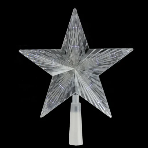 Best 8" Pre-Lit Clear Crystal Star Christmas Tree Topper - Clear LED Lights Stars