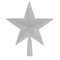 New 8" Pre-Lit Clear Crystal Star Christmas Tree Topper - Multicolor LED Lights Stars