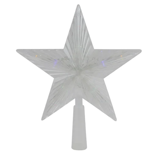 New 8" Pre-Lit Clear Crystal Star Christmas Tree Topper - Multicolor LED Lights Stars