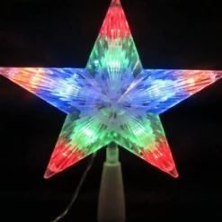 New 8" Pre-Lit Clear Crystal Star Christmas Tree Topper - Multicolor LED Lights Stars