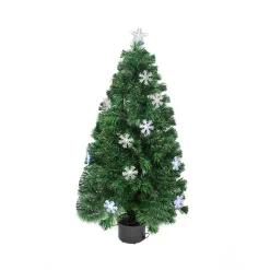 Clearance 3' Pre-Lit Color Changing Fiber Optic Artificial Christmas Tree with Snowflakes - Multi Color Lights Fiber Optic