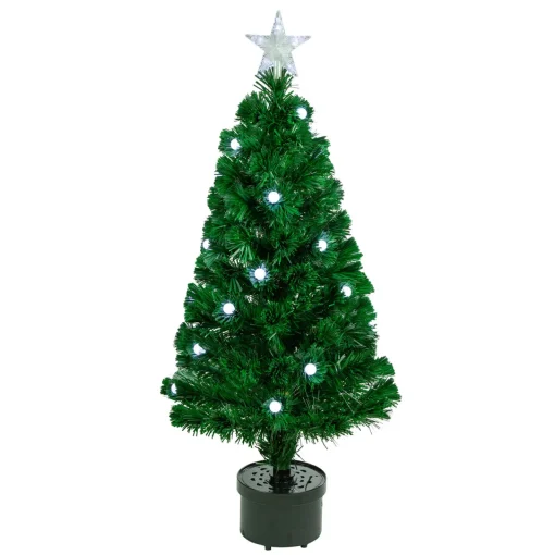 New 3' Pre-Lit Color Changing Fiber Optic Artificial Christmas Tree with Balls Fiber Optic