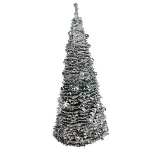 New 6' Pre-Lit Flocked Pre-Decorated Pop-Up Artificial Christmas Tree Pop Up
