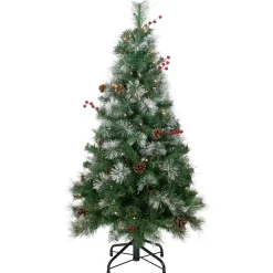 Outlet 4' Pre-Lit Frosted Carolina Berry Spruce Artificial Christmas Tree, Clear Lights Flocked