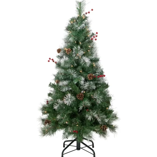 Outlet 4' Pre-Lit Frosted Carolina Berry Spruce Artificial Christmas Tree, Clear Lights Flocked