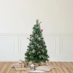 Outlet 4' Pre-Lit Frosted Carolina Berry Spruce Artificial Christmas Tree, Clear Lights Flocked