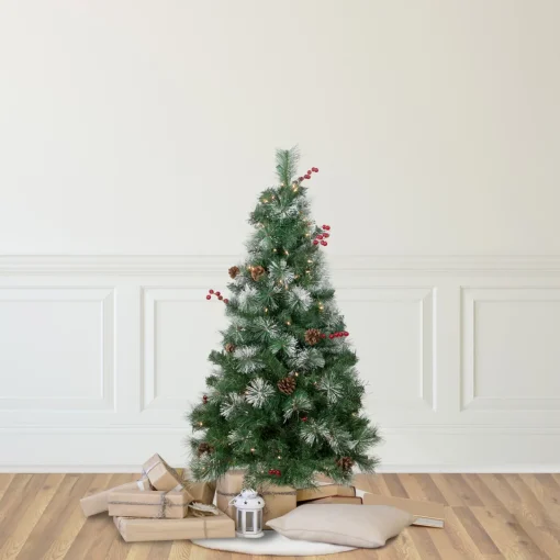Outlet 4' Pre-Lit Frosted Carolina Berry Spruce Artificial Christmas Tree, Clear Lights Flocked